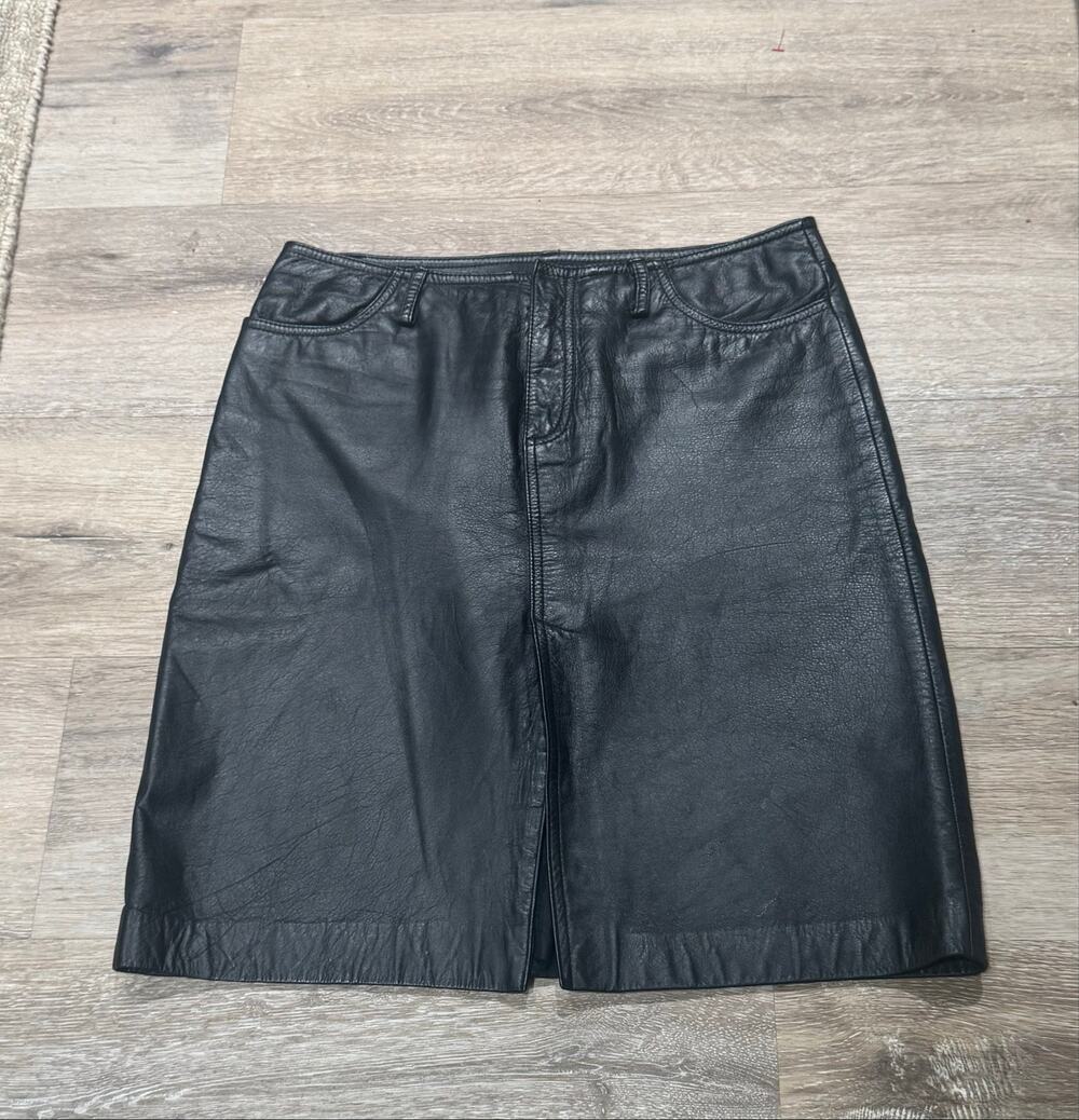 Vintage American Eagle Genuine Leather Black Mini Skirt Y2K Size 4
